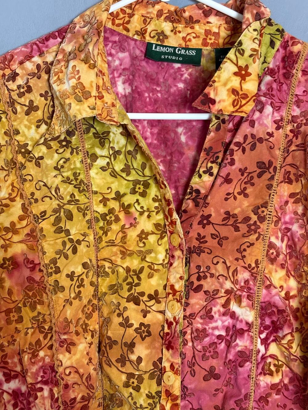 Lemon Grass Studio Womens Floral Button Front Shirt 1X Multicolor